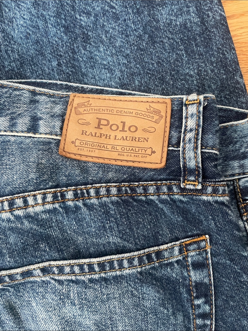 Polo by Ralph Lauren Men's Dark Blue Denim Jeans with Leather Patch